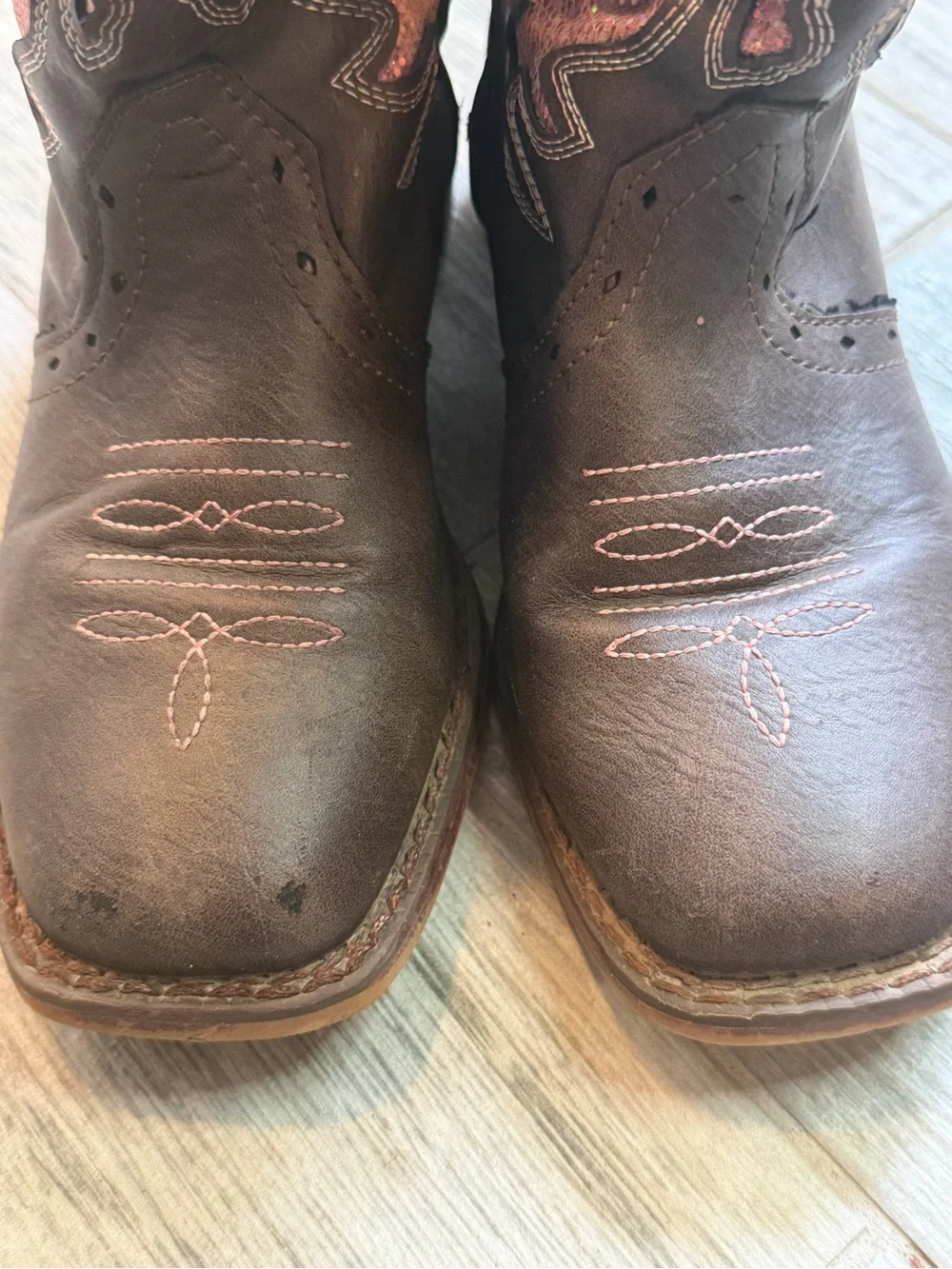 Roper Lexi Pink Rhinestone Glitter Inlay Square Toe Girls Boot Size 12